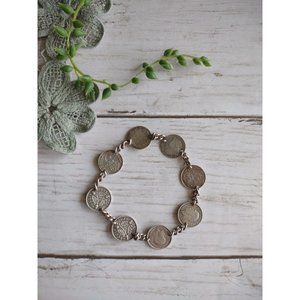 Vintage British Three Pence Silver Coins Dating 1873-1934 Bracelet No Clasp READ